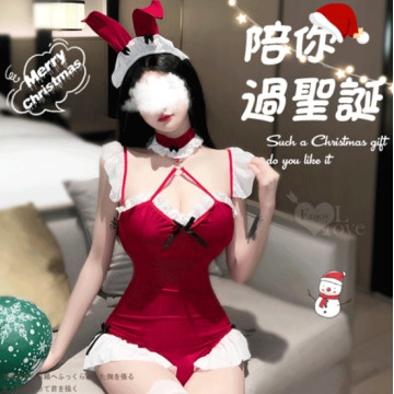 聖誕魅力／新年狂歡派對！滾邊拼接曲線誘惑兔女郎開襠連身衣二件組