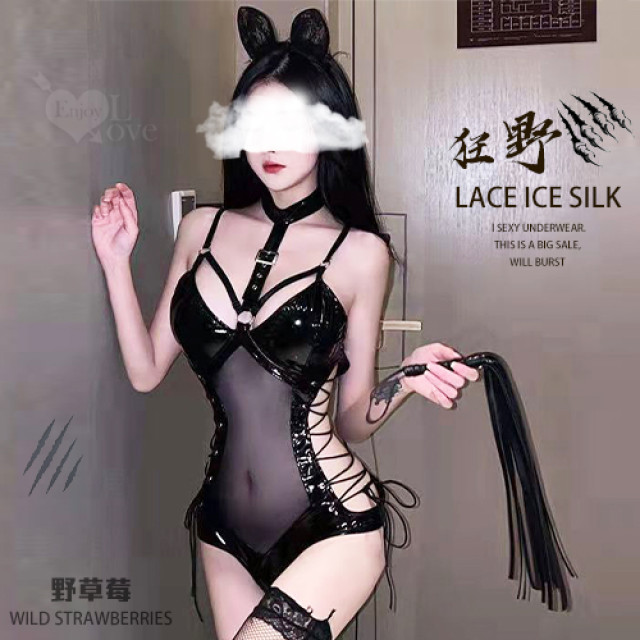 野性PU皮革項圈兩側交叉綁帶暗釦可開襠裝