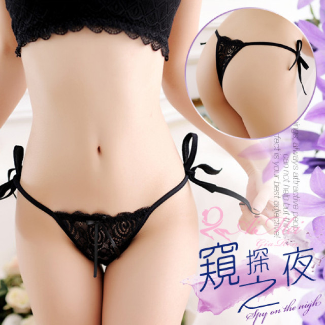 誘人側綁帶蕾絲丁字褲﹝黑﹞